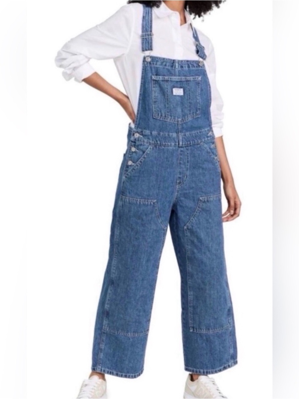 Levi’s Premium Utility Double Knee Wide Leg Dark Wash Denim Jeans Overalls Large